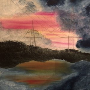 Sonnenaufgang am Ewaldsee, watercolour on canvas, 30x40 cm, 2021. Copyright © VG Bild-Kunst, Bonn 2022.