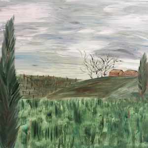 Tuscany in Winter, watercolour on canvas, 70x100 cm, 2021. Copyright © VG Bild-Kunst, Bonn 2021.