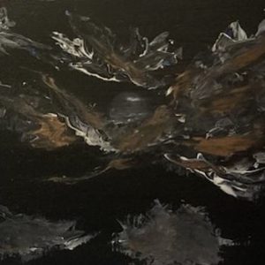 Mond, teils von Wolken bedeckt, acrylics on canvas, 30x40 cm, 2023. Copyright © VG Bild-Kunst, Bonn 2023.