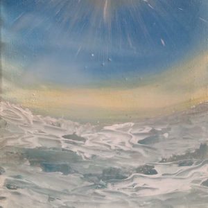Schwimmen mit Blick in den Himmel, acrylics and pastel chalk on canvas, 40x30 cm, 2024. Copyright © VG Bild-Kunst, Bonn 2024.