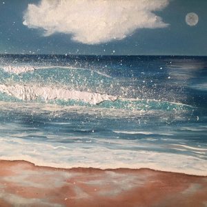 Vollmond, noch sichtbar, acrylics on canvas, 50x70 cm, 2025. Copyright © VG Bild-Kunst, Bonn 2025.
